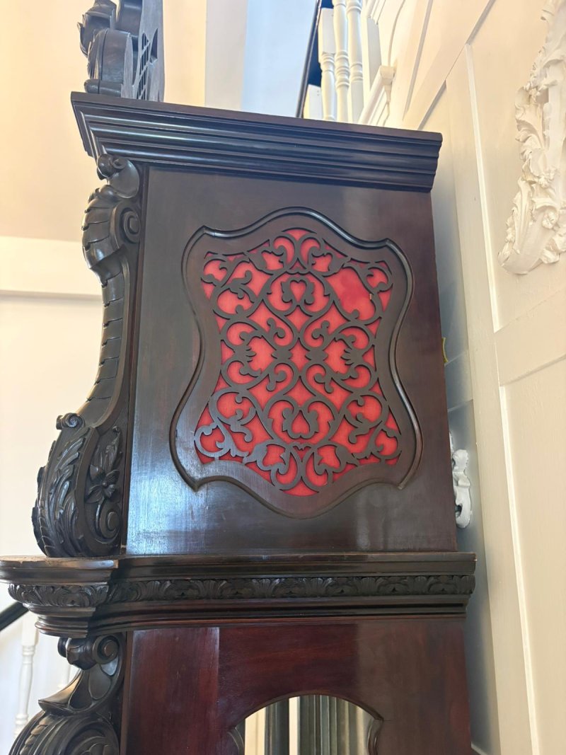 Antique Exhibition Quality Carved Mahogany Nine Tube Chiming Longcase Clock - Image 14